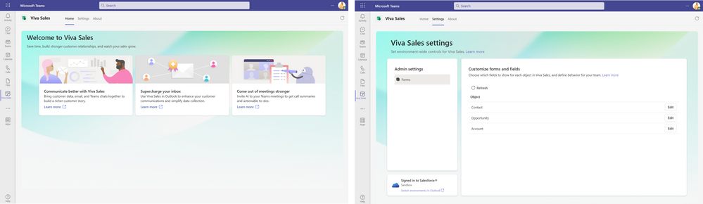 Manage admin settings and learn more from the Viva Sales app in Teams .png