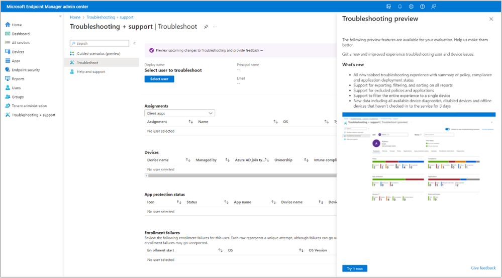 A screenshot of the Troubleshooting preview option pane.