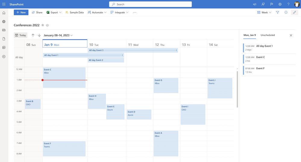 Calendar view now supports viewing your information one week at a time.