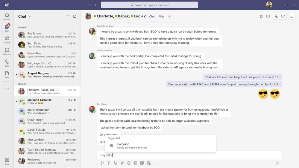 Grab the attention of everyone in a Teams chat quickly using @Everyone.