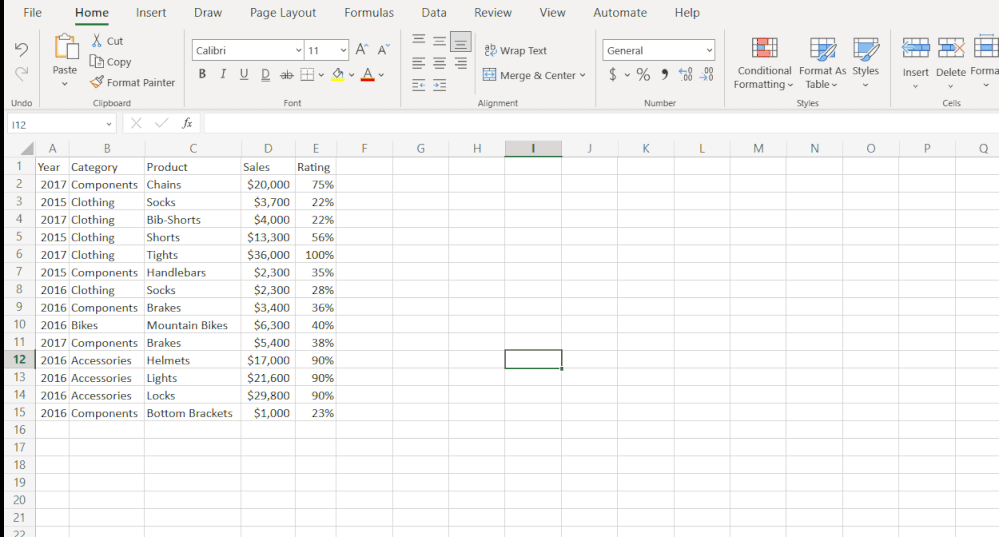 Creating an Excel table from a range