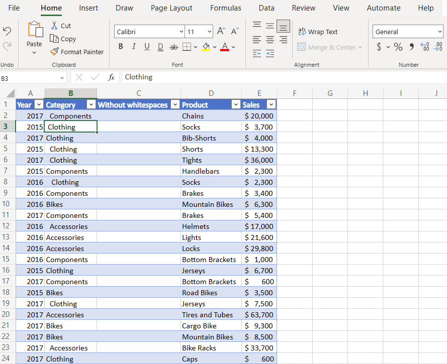 Removing excess whitespaces using Formula by Example