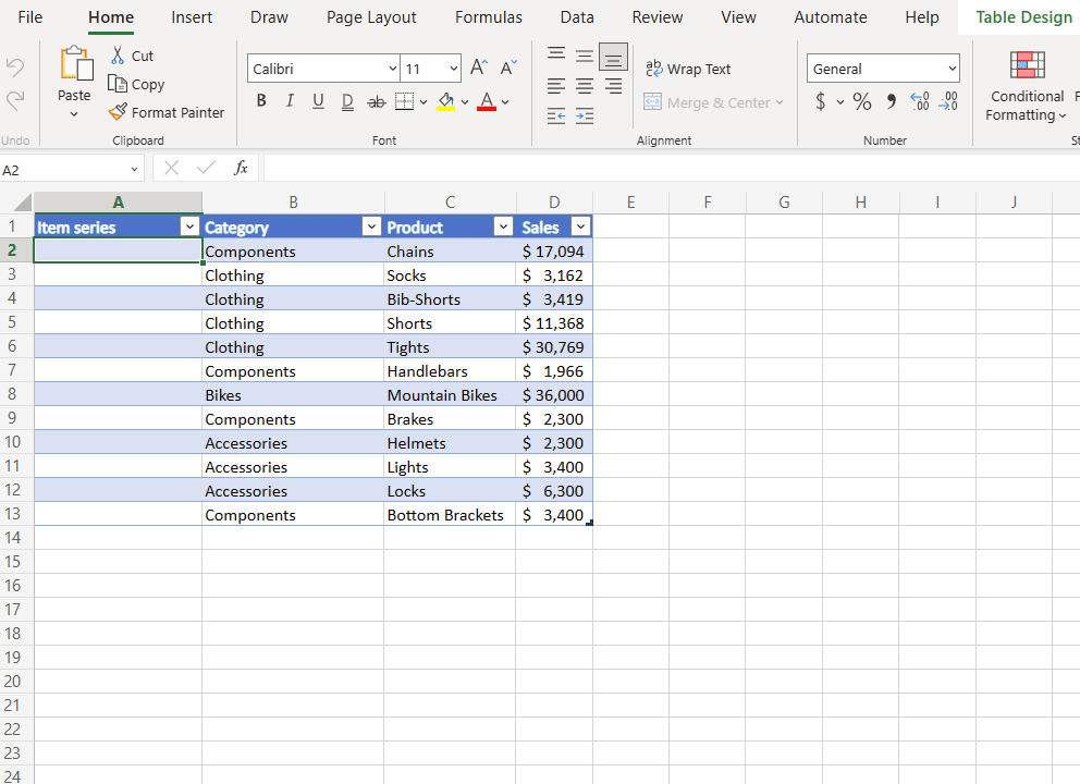 Forward filling item numbers using Formula by Example