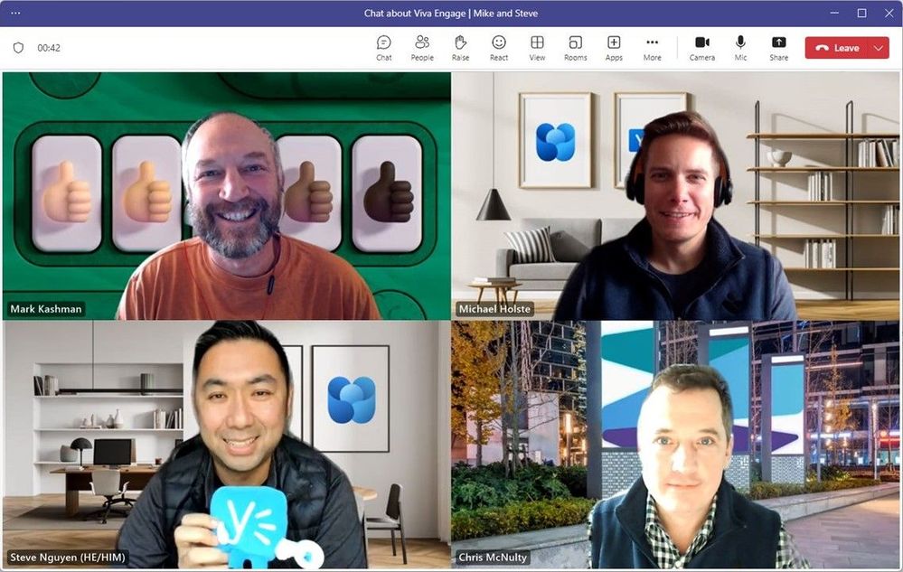 Recording this episode via Teams, from top left going clockwise: Mark Kashman (Senior product manager – Microsoft), Michael Holste (Senior product marketing manager – Microsoft), Chris McNulty (Director – Microsoft), and Steve Nguyen (Principal program manager – Microsoft).