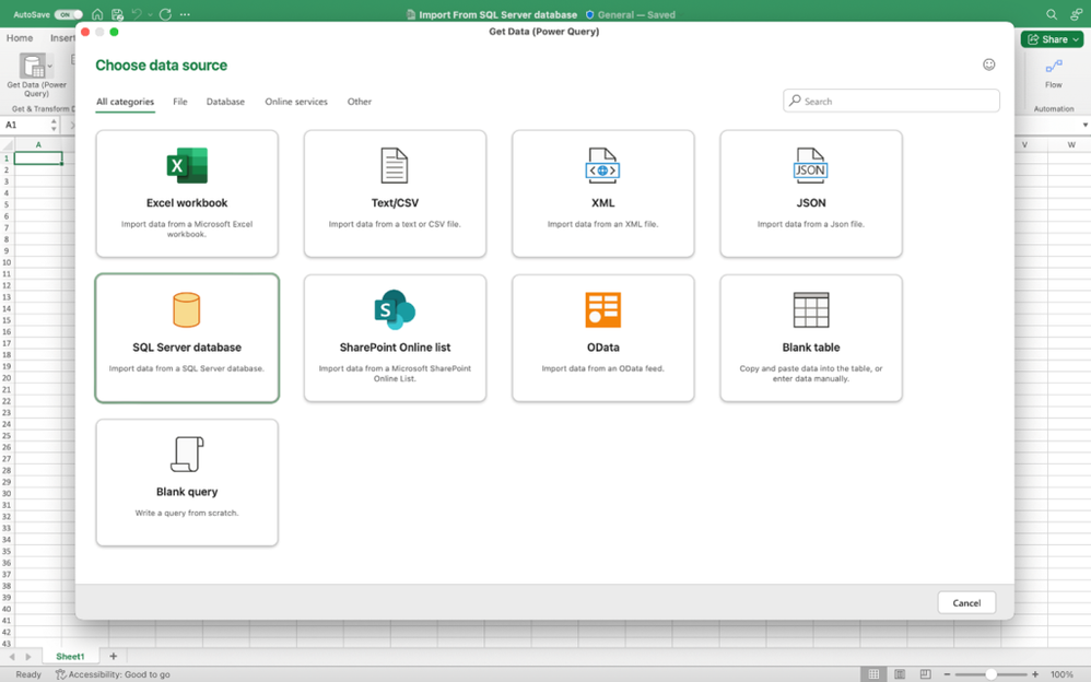 Import data from a SQL Server database