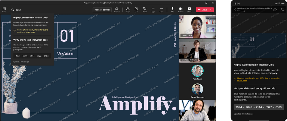 Easily watermark content and speakers during a meeting and automatically apply relevant Teams meeting options based on sensitivity labels.