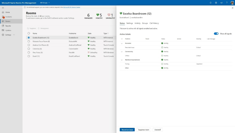 Device health settings in Teams Rooms Pro Management Portal