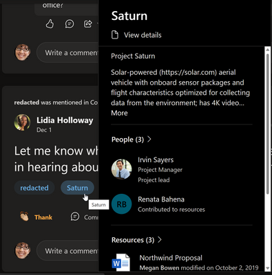 You can see the Topic Card for a given topic when you hover over the topic pill associated with a conversation. - showing here for the "Saturn" topic.