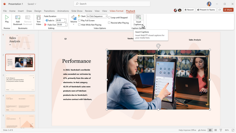 Insert closed captions in PowerPoint