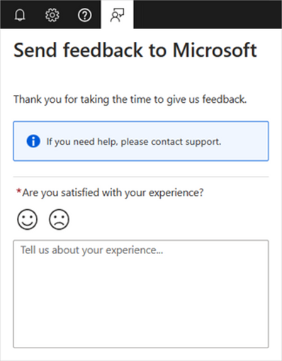 A feedback submission form inside the Microsoft Azure portal