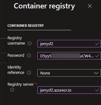 container registry page when creating Batch pool