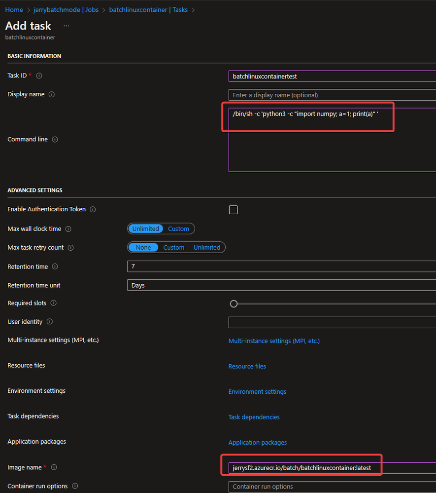 Batch task creation page