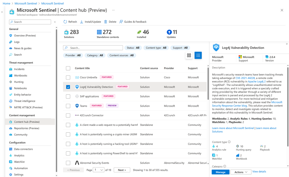 Microsoft Sentinel Content hub