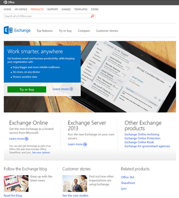 Microsoft Exchange web site, circa 2013