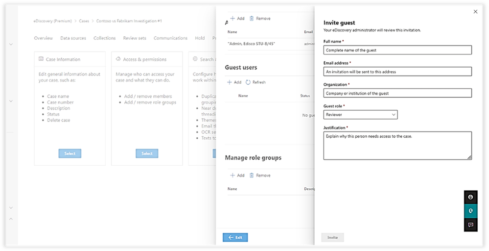 Image 2: Invite a guest to access review set data within an eDiscovery (Premium) case.