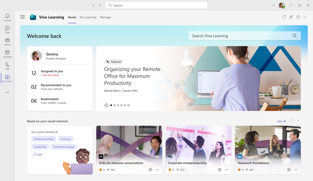 Screenshot of Viva Learning Home view