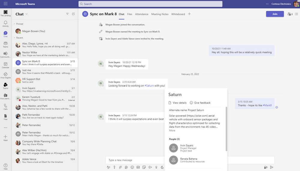 Screenshot of Topics card in Microsoft Teams chat