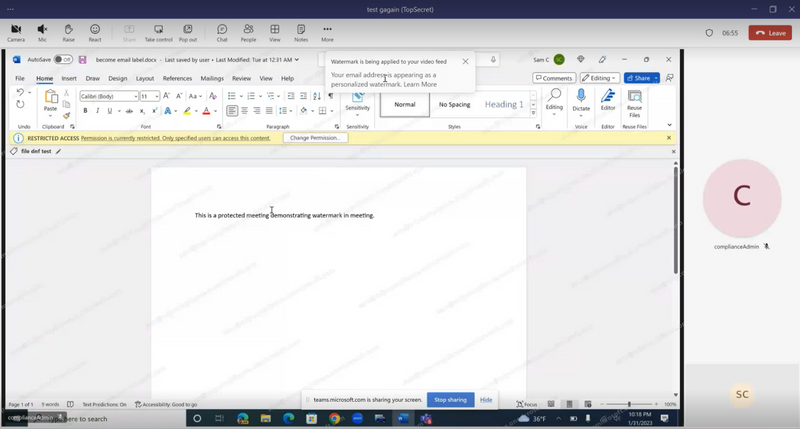Figure 6. Add a watermark to prevent screenshots and taking photos of sensitive content shared onscreen.