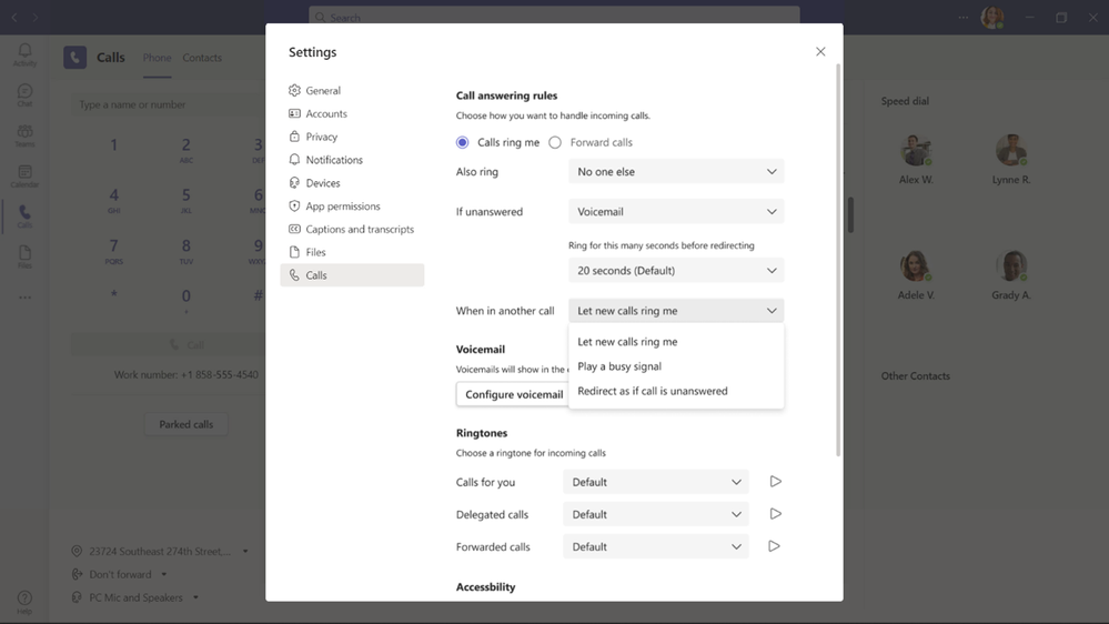 New Settings to decide how to re-direct incoming calls while you are busy