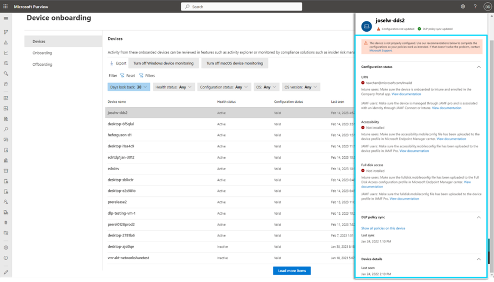 Figure 8: Details on device deployment and policy sync status