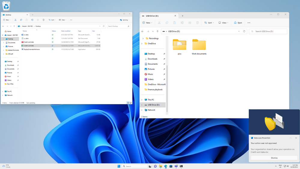 Figure 6 : Blocking copy to USB of a sensitive document stored in Network share