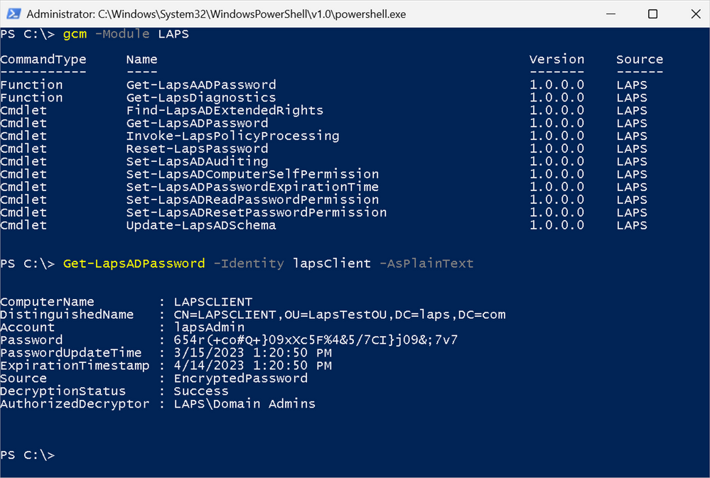 A screenshot of PowerShell interface and script show LAPS module