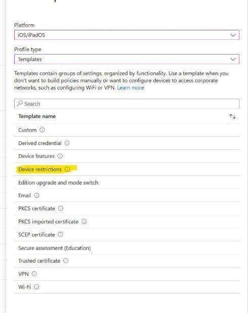 Figure 12 Intune Configuration Policy creation