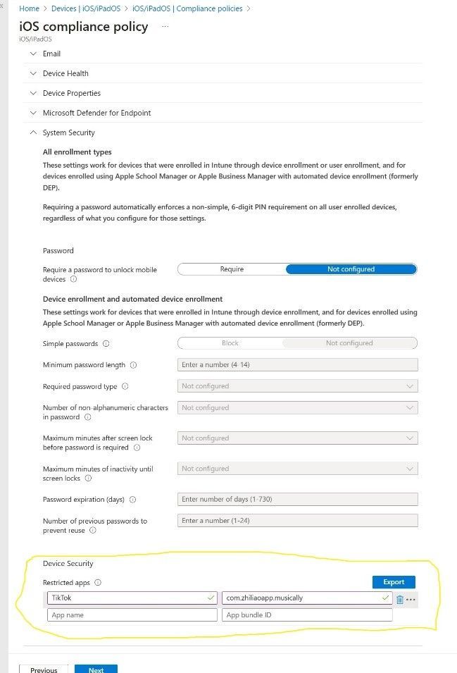 Figure 15 Intune IOS Compliance Policy