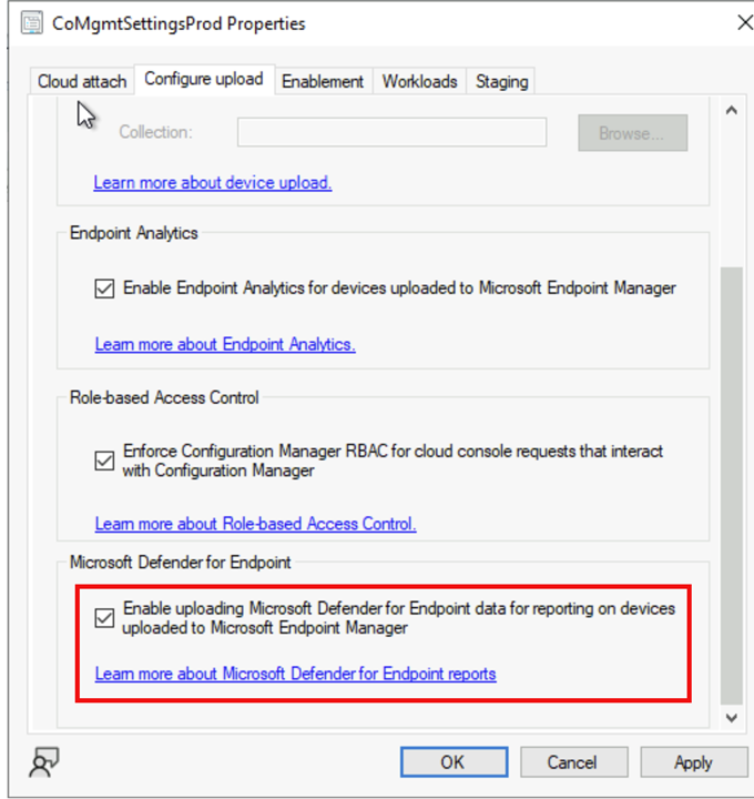 A screenshot of the Cloud Attach configuration wizard with the option to enable Microsoft Defender for Endpoint highlighted.