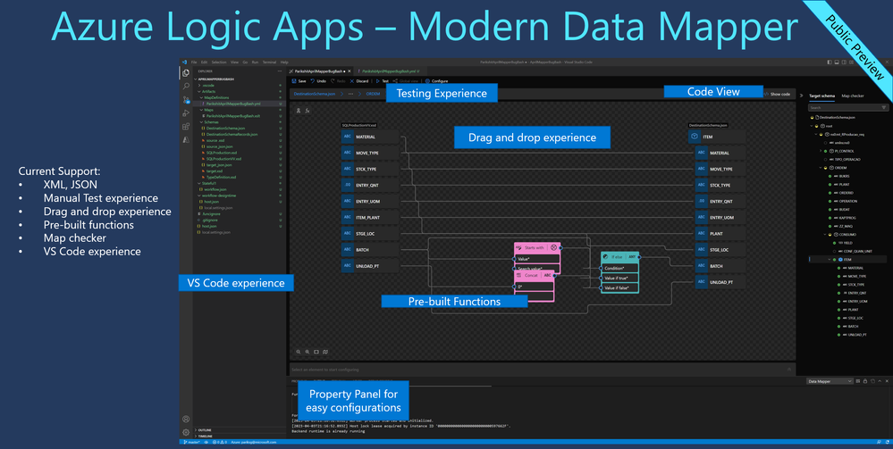 thumbnail image 1 of blog post titled Announcement: Azure Logic Apps' New Data Mapper for Visual Studio Code (Preview)