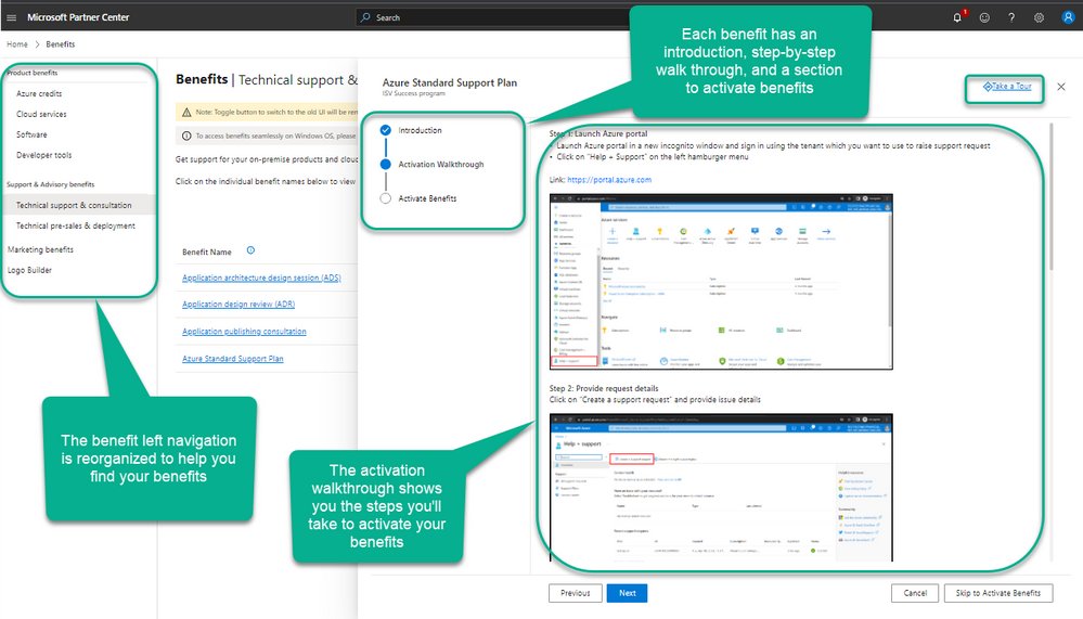 A screenshot of the new Azure Standard Support Plan experience in Partner Center.