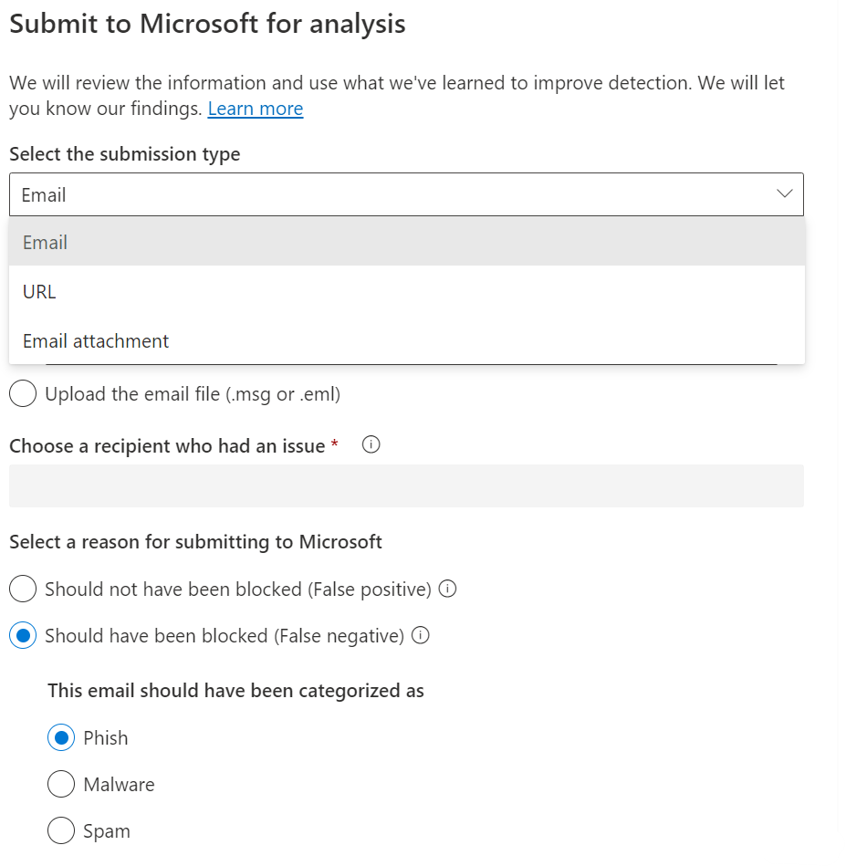 Figure 7: Submit file to Microsoft for analysis using Actions & submissions