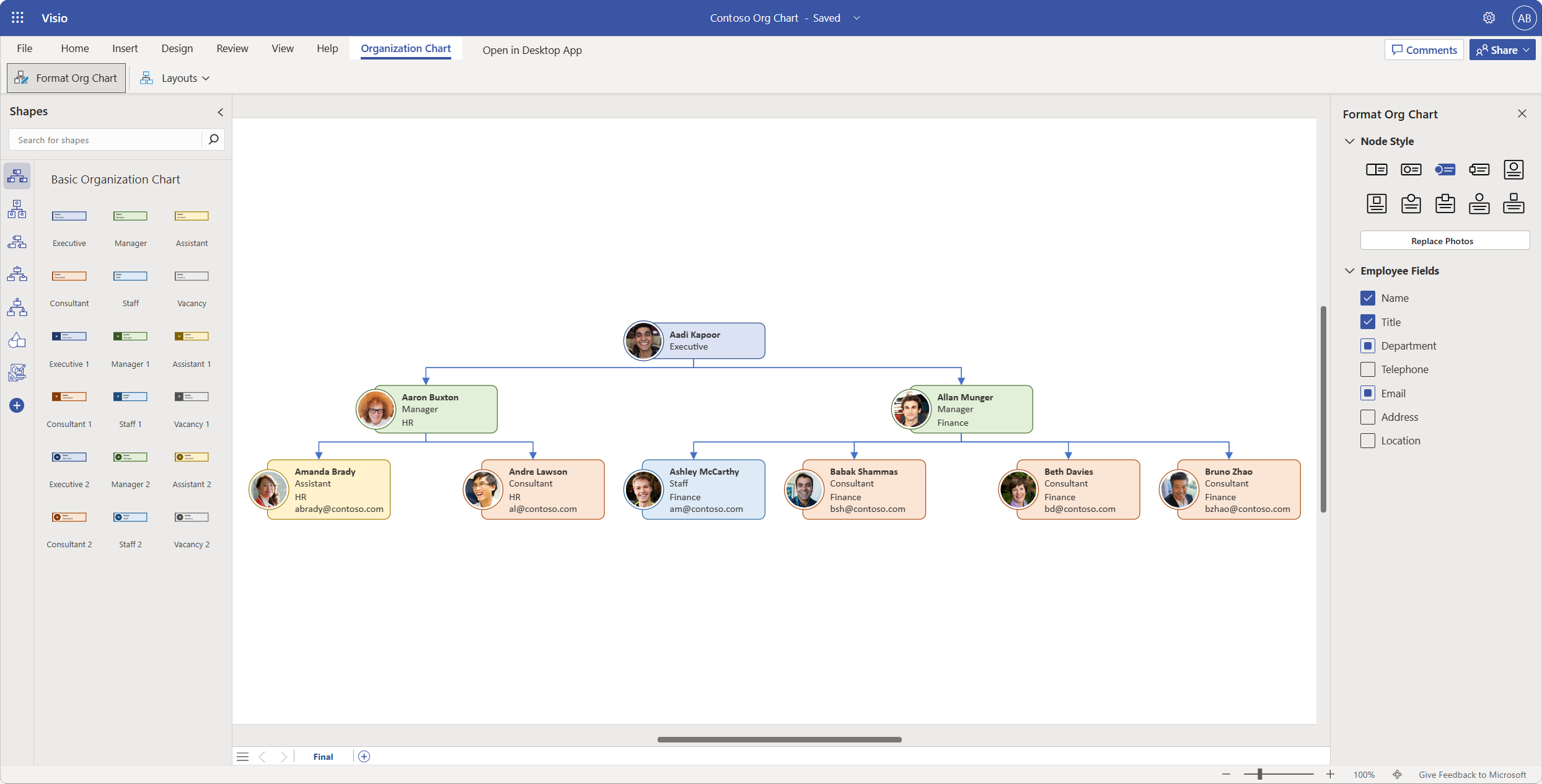 Create and customize your org charts using new capabilities in Visio for the web