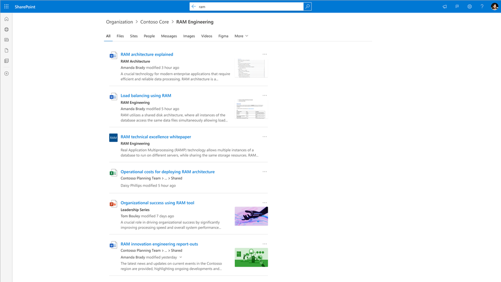 Microsoft Search: SharePoint search results page.