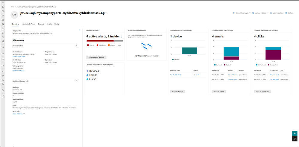 Figure 1: Overview of the new URL page in Microsoft 365 Defender