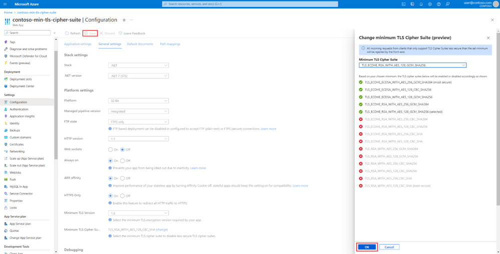 Configuring Minimum TLS Cipher Suite in Azure Portal