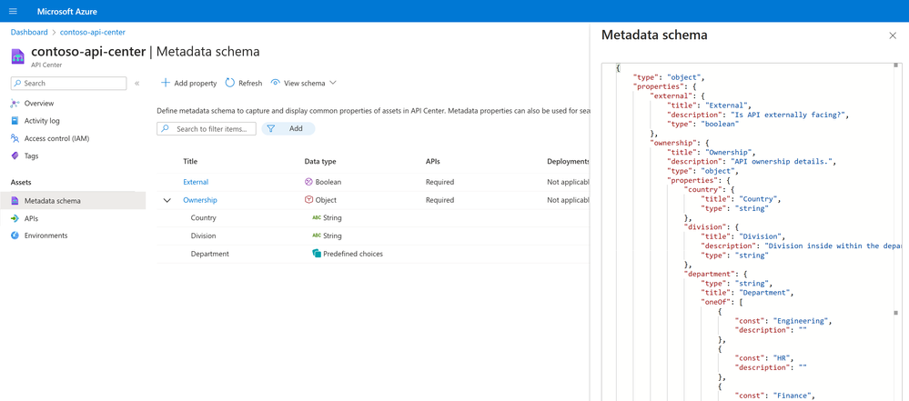 thumbnail image 2 captioned Organize and enrich your API portfolio with custom metadata in API Center.