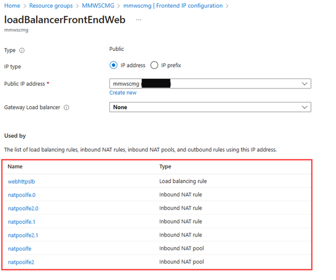 Figure 6: Network Load Balancer Frontend Configuration showing Load Balancing configuration.