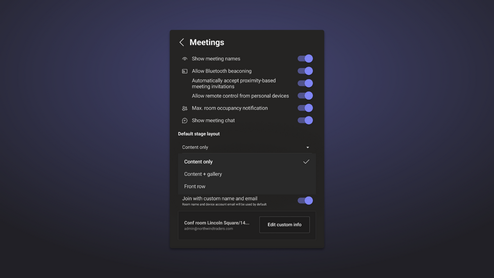 Default meeting layout controls for Microsoft Teams Rooms on Android.png