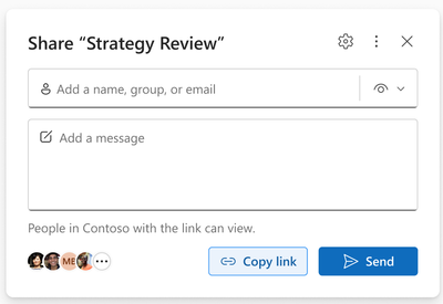 A new, clean UI and improved ‘copy link’ experience makes sharing a breeze across Microsoft 365 apps.