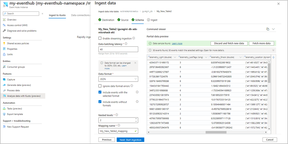 The ADX ingestion wizard is now directly accessible from the Event Hubs Instance page in the Azure portal.