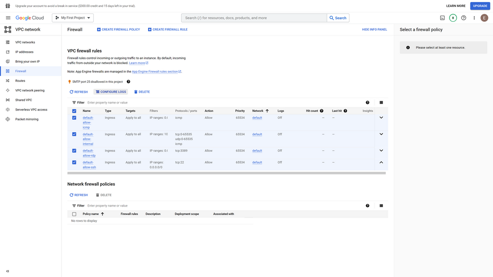 Figure 6: The GCP firewall rule configuration page reached by following the deeplink on the Compliance Manager action
