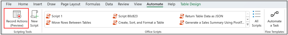 Record worksheet actions using Office Scripts