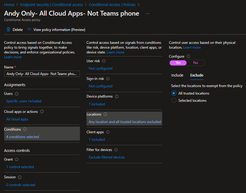 A screenshot of the conditional access configuration options for named locations.