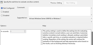 An image showing the default configuration of no “Check before send” in Group policy setting