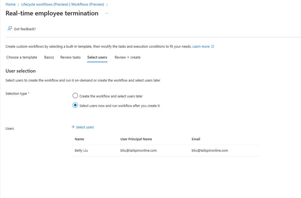 Select multiple users, if needed, in Real-time employee termination workflows.