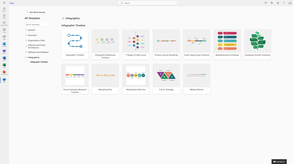 And finally, the Infographics category includes templates and sample diagrams for creating infographic timelines, such as milestone timelines, product launch roadmaps, and marketing plans. We’ve also added a new Weekly Planner sample diagram to help visualize your plans in a sequence.