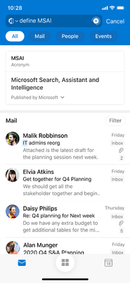thumbnail image 6 captioned Image of Outlook for iOS showing results for an acronym search