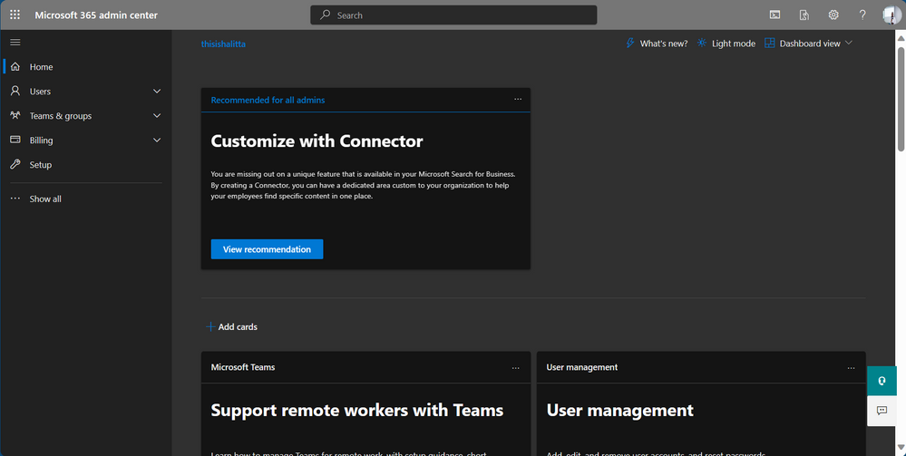 Screenshot of Microsoft 365 admin center
