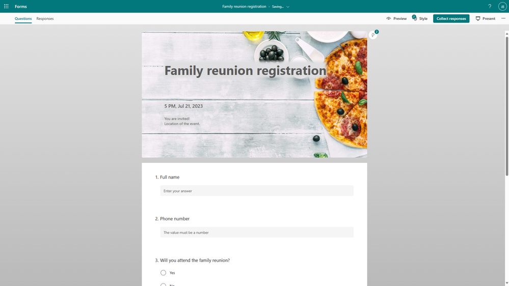 Family reunion registration form